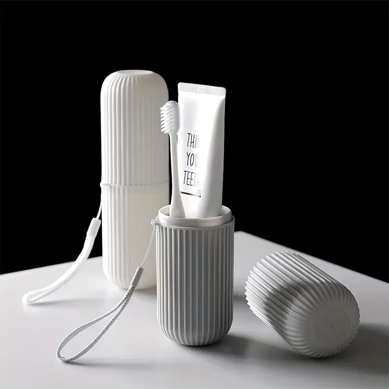 Portable Travel Toothbrush Case With Mouthwash Cup For Bathroom_voghion.com