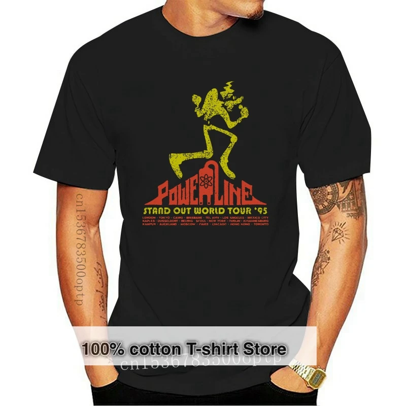 Powerline World Tour Anni '90 Classic Game Mens Black Tshirt Tees Abbigliamento