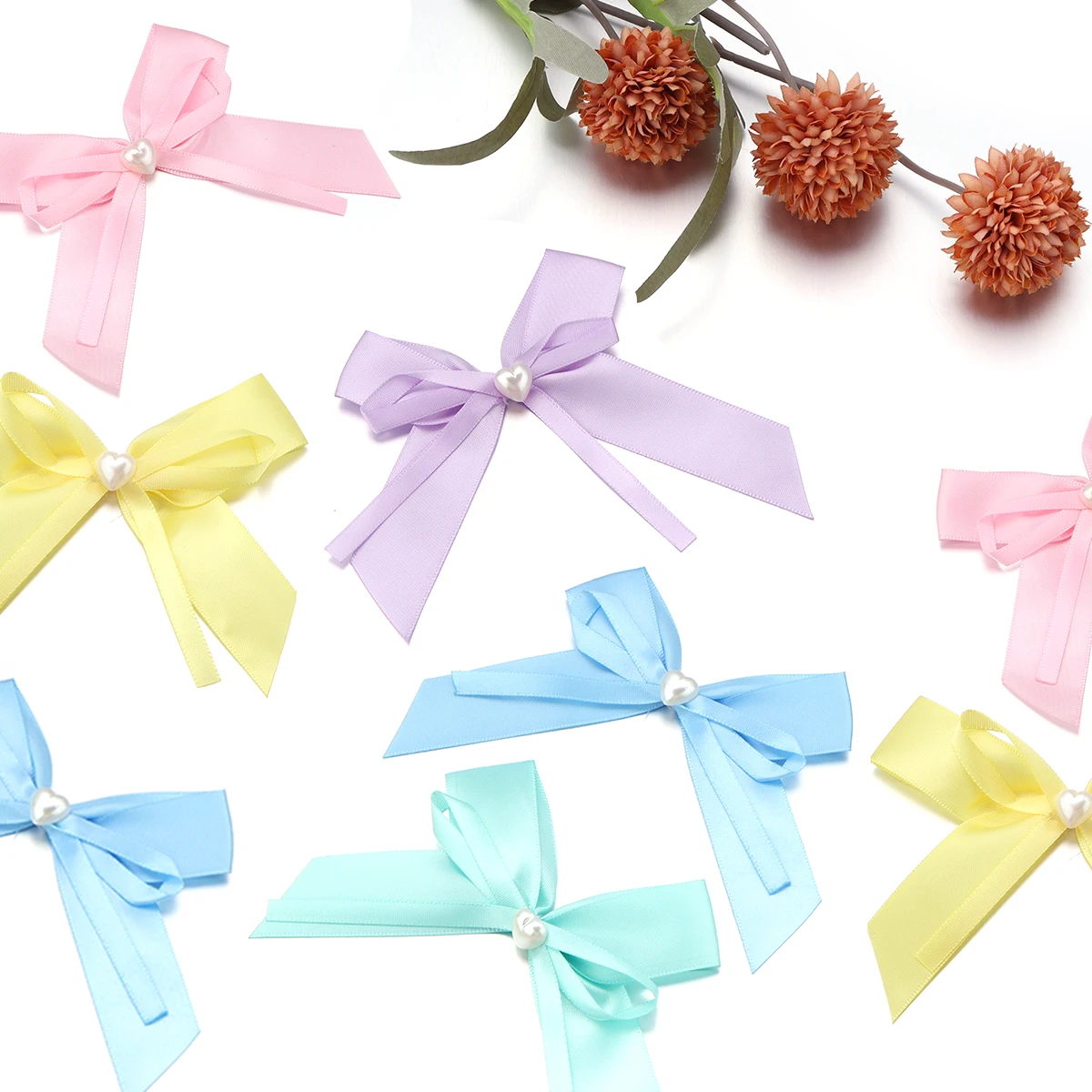 10 개/갑/팩 컬러 리본 활 9.5-11.5cm 새틴 리본 Bowknot 꽃 DIY 세공 공예 웨딩 파티 장식 용품
