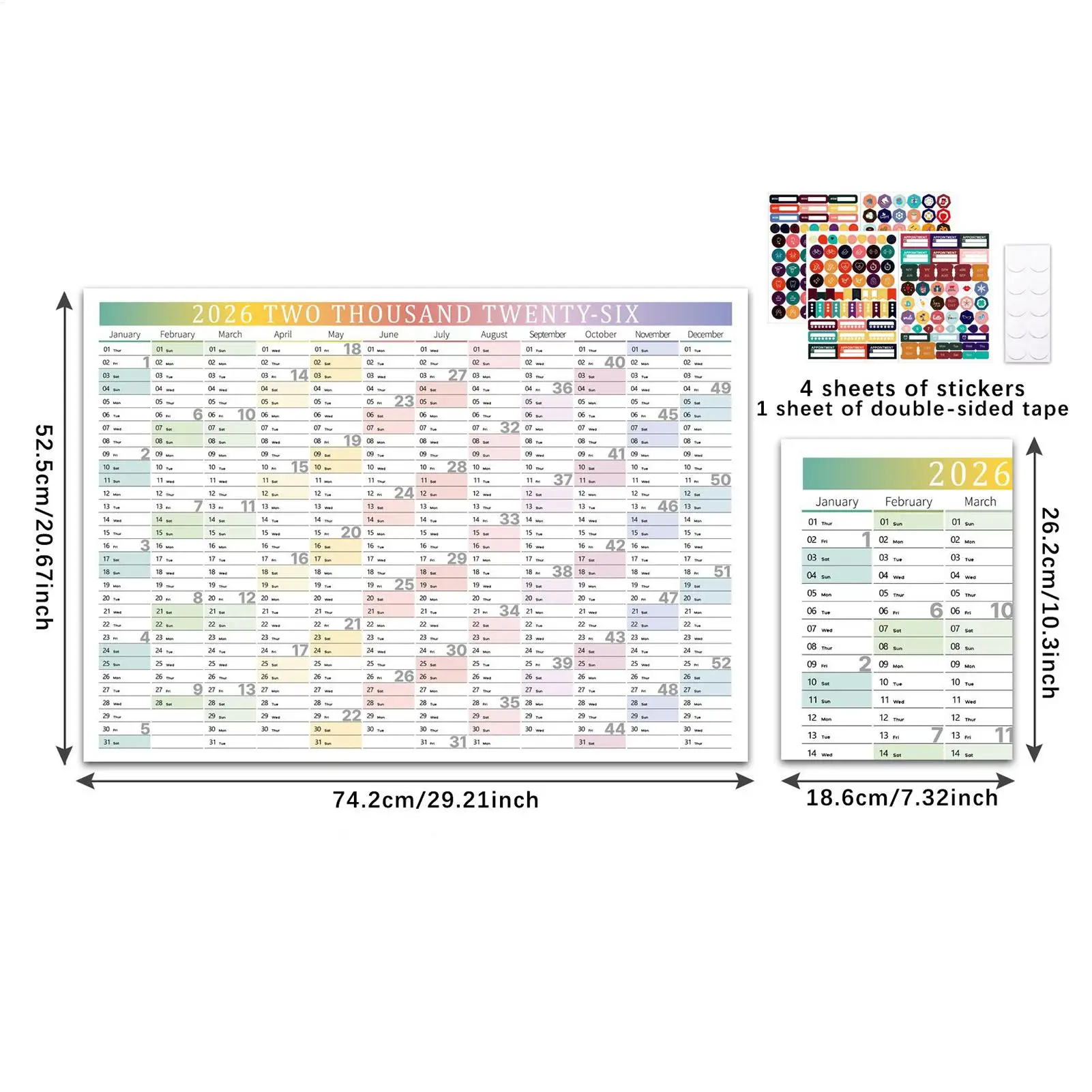 2026 Decorative Wall Calendar with Stickers for Home, Office, or School Planning