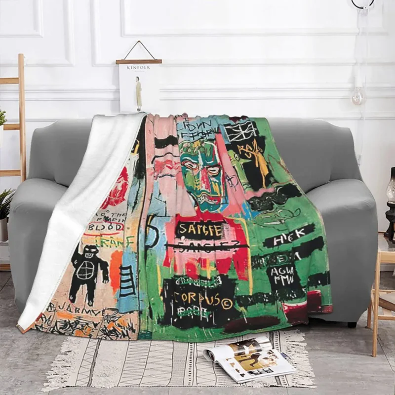 

Basquiat Famous Graffiti Blanket Flannel All Season Multi-function Soft Throw Blanket for Bedding Couch Quilt