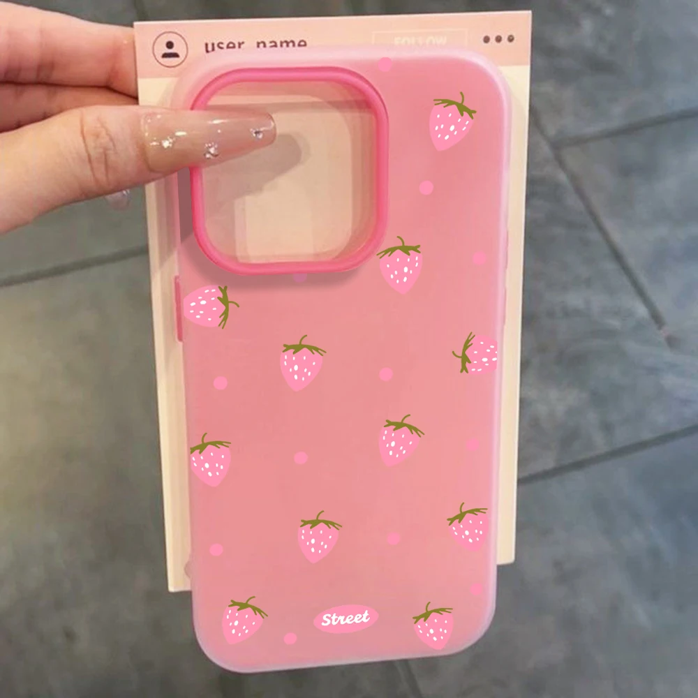 Sweet Pink Strawberry Pattern Color Phone Case Cover