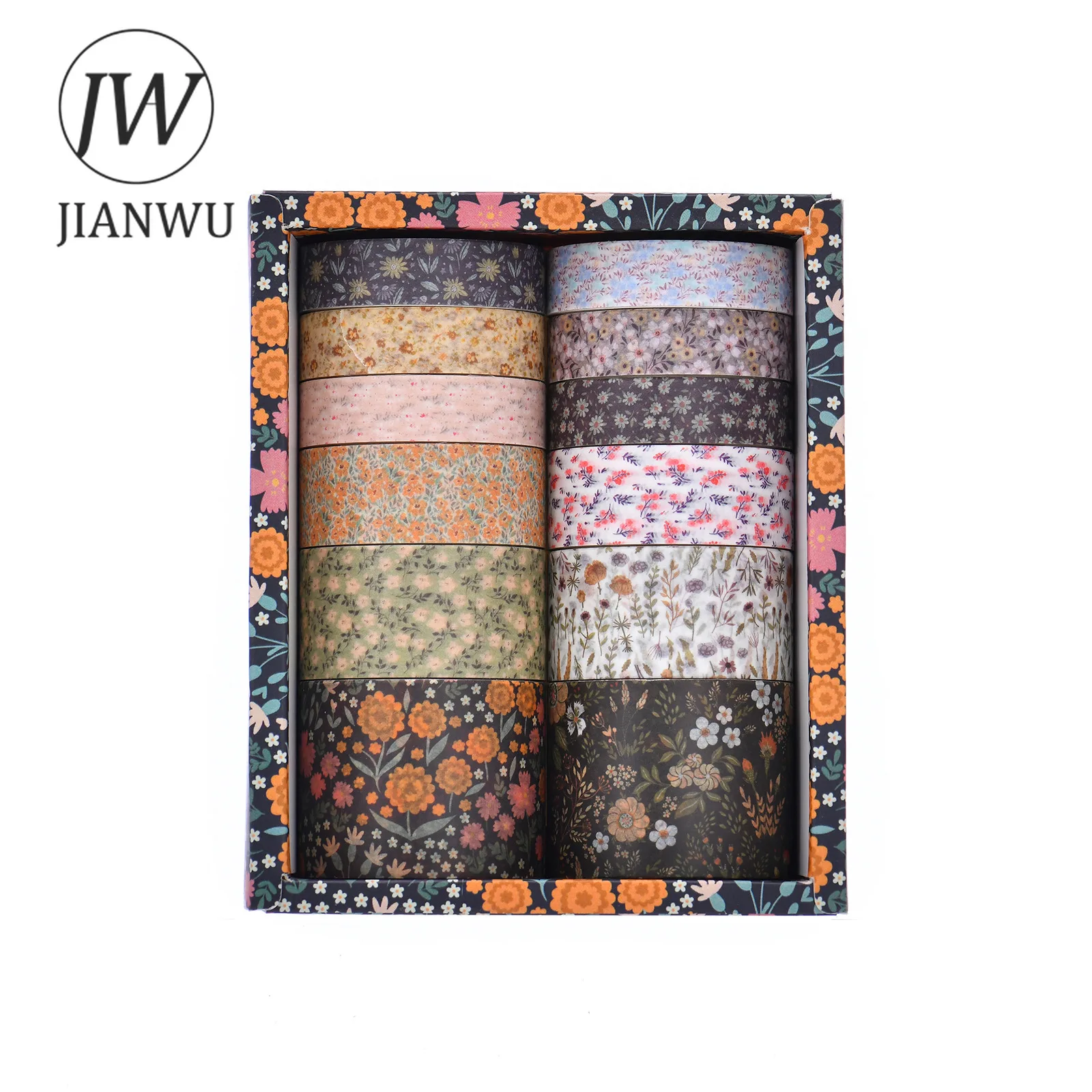 JIANWU 12 롤 꽃 피는 시리즈 빈티지 식물 꽃 풍경 소재 콜라주 와시 테이프 크리에이티브 저널 문구