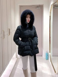 Women 2023 Winter New Fox Fur Collar Hooded Coats Female Short White Duck Down Jackets Ladies Solid Color Warm Overcoats Q511
