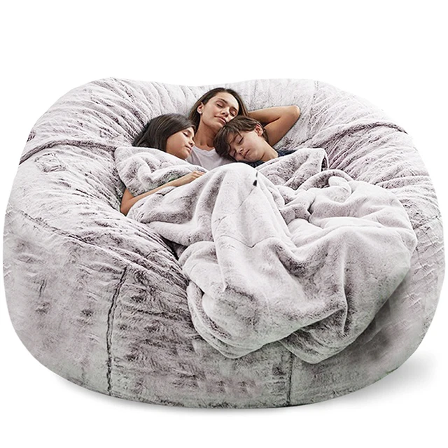 5ft Giant Fur Bean Bag Cover Living Room Furniture Big Round Soft ...