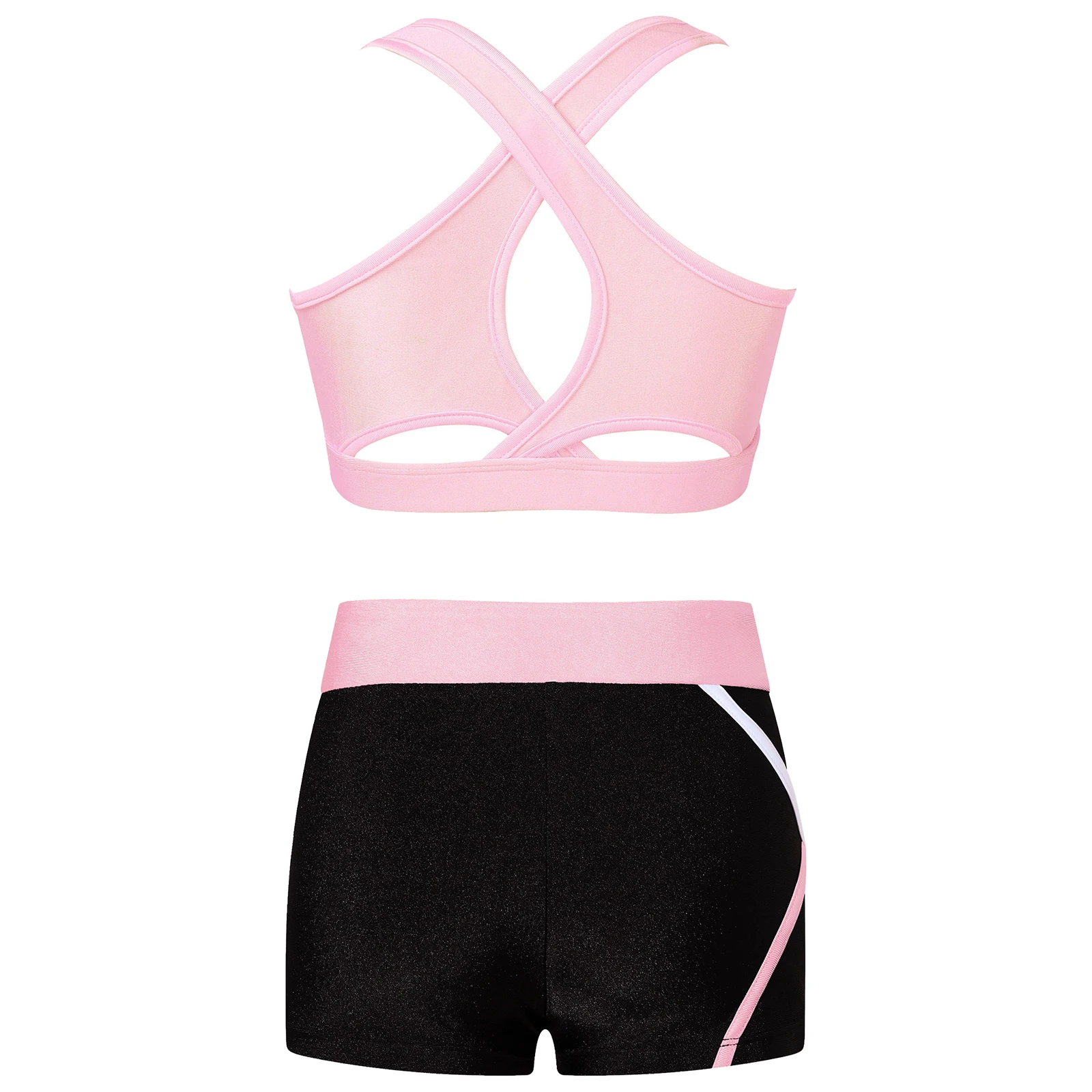 Kids Girls U Neck Shoulder Straps Cross Tank Top with Sport Shorts for Swimming Dance Yoga Set Running Gym Workout kids sports suit