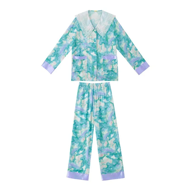 2022 new print high-end sweet two-piece pajama set silk sleepwear set pajamas for women  سكسي نيك