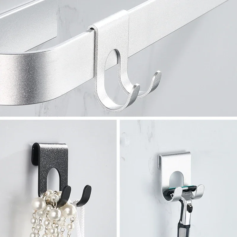 Multifunctional hooks towel holder shower towel rack shaving razor holder home storage accessories bathroom organizer 1pc aluminum hook shower glass door hook free hole towel rack hanger key organizer plug shaver holder rack