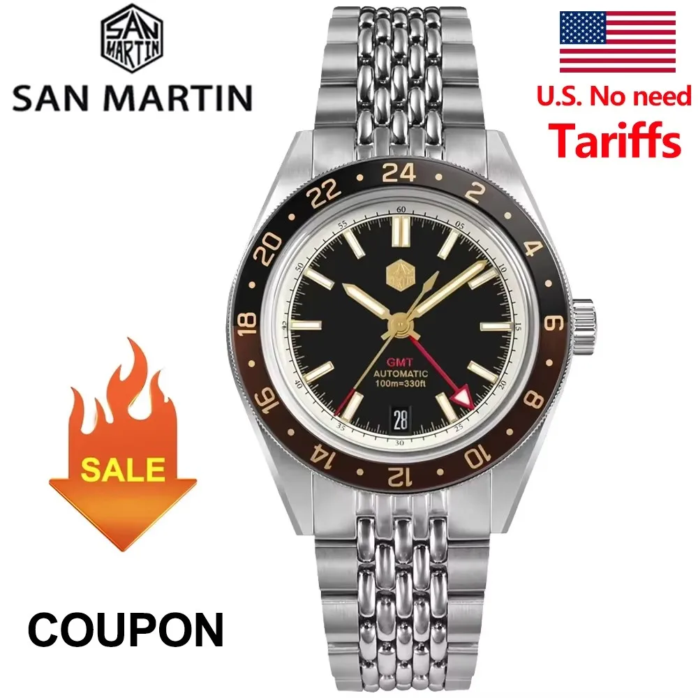 San Martin SN0116 V4 Men Watch NH34 GMT Bidirectional Aluminum