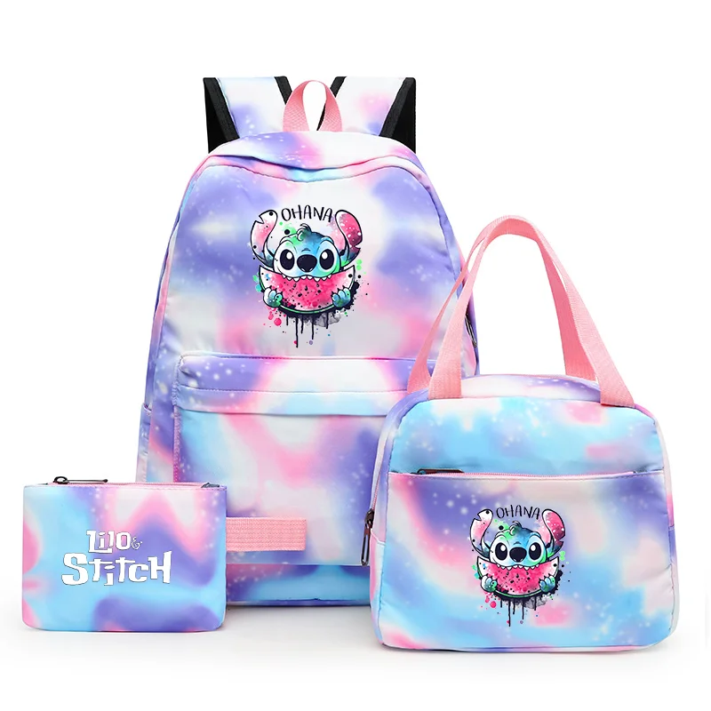 3pcs Disney Lilo Stitch Colorful Backpack with Lunch Bag Rucksack Casual School Bags for Women Student Teenagers Sets