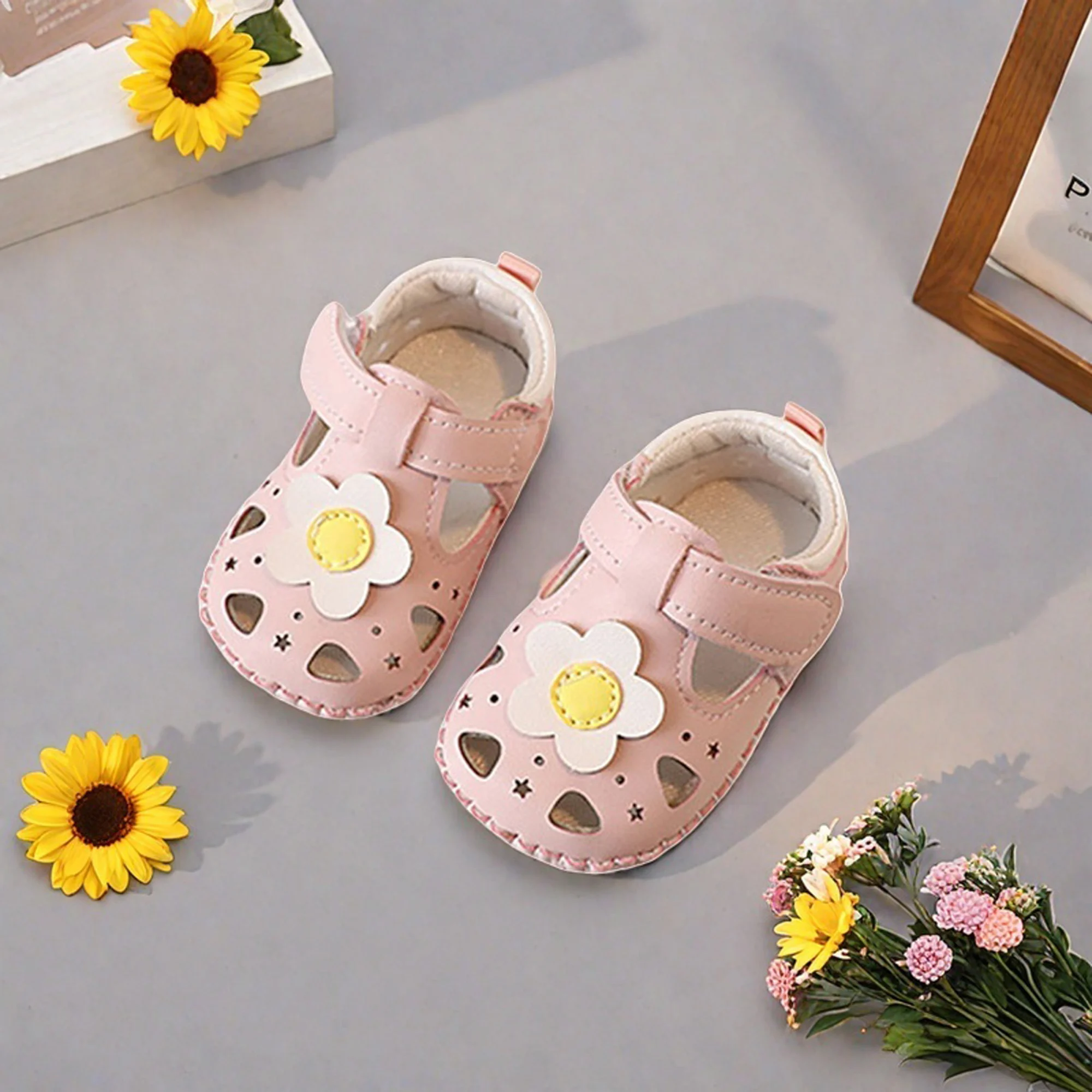 Girls Summer Sandals Adorable Bowknot Mary Jane Flats Closed Toe Toddler Walking Shoes with Non-Slip Sole