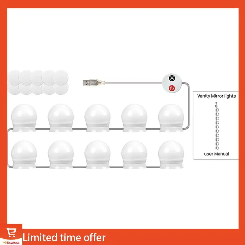 LED Vanity Lights For Mirror USB Vanity Lights With 10 Dimmable Bulbs Adjustable 3 Color Makeup Mirror Might Bulb