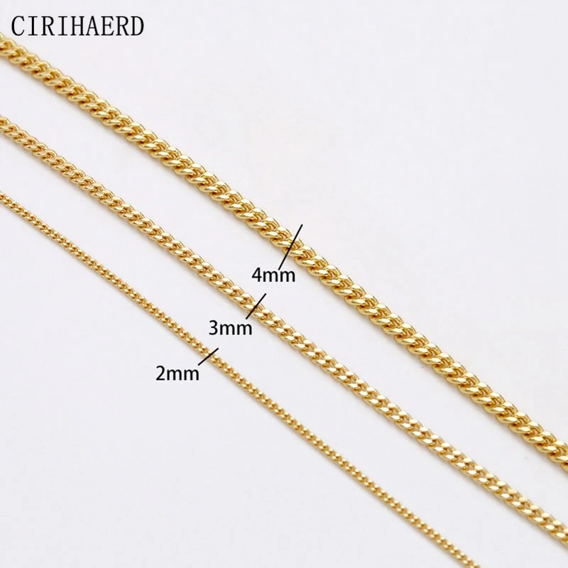 Wholesale 2/3/4mm Wide Chain 14k Real Gold Plated Brass Metal