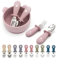 Baby Cartoon Tableware Set Children Utensil Stainless Steel Toddler Dinnerware Cutlery Cartoon Infant Food Feeding Spoon Fork 1