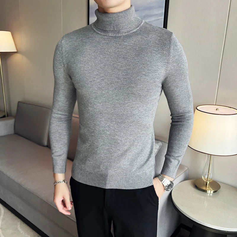 Autumn/Winter Mens Turteneck Sweatshirt Warm Solid Color Slim Men's Casual Pullover Sweater Men Clothing 2