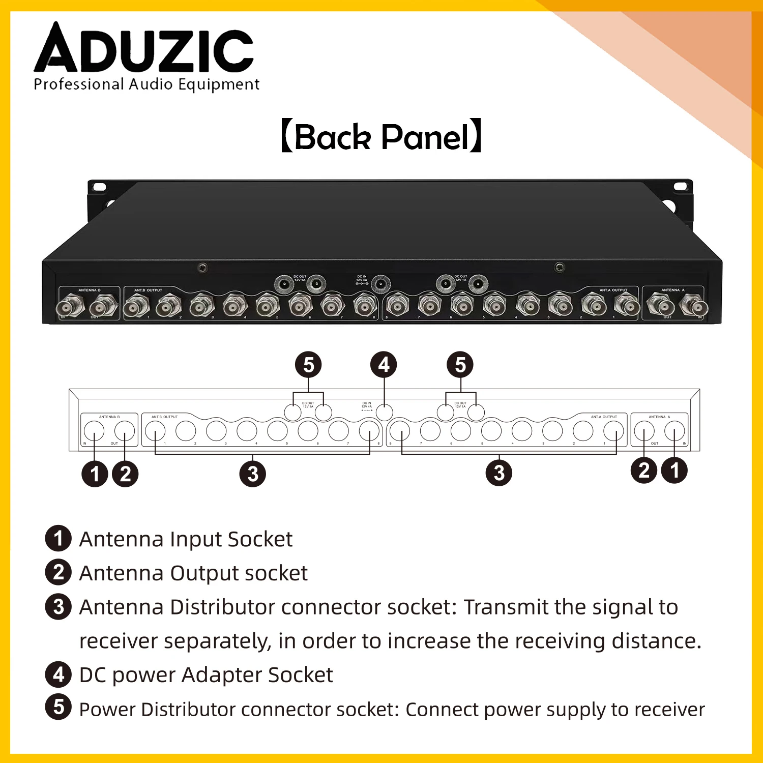 Aduzic 방수 안테나 16채널 안테나 결합기 스펙트럼 분배기 RF 신호 증폭기 450-950Mhz 모든 무선 마이크 A16용