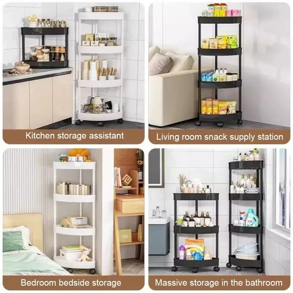 Storage Rack 3/4/5 Tier Storage Shelf Rolling Cart Gap Storage Rack Movable Bathroom Corner Triangle Shelf Floor-standing Story StorageRacks