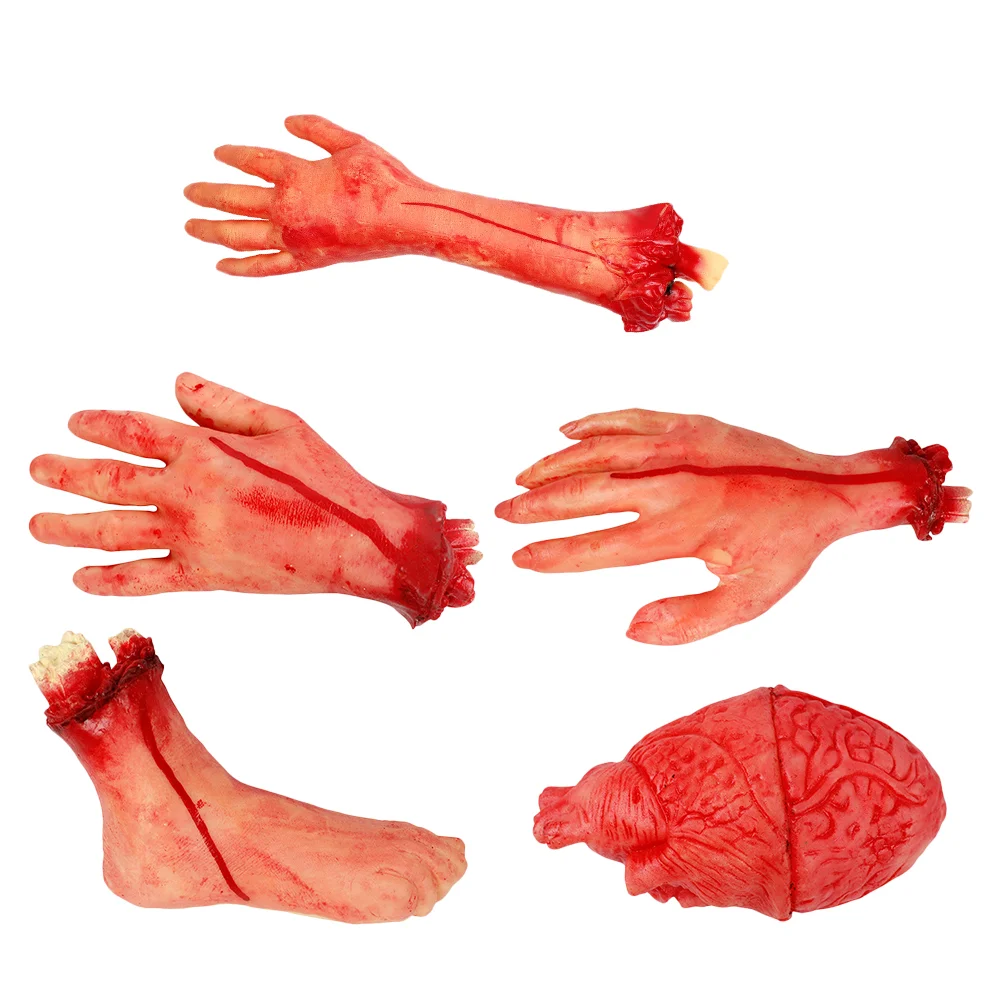 

5 Pcs Severed Limbs Props Ornaments Halloween Scary Decorations Blood Broken Hand Scare Vinyl Fake Accessories Prank