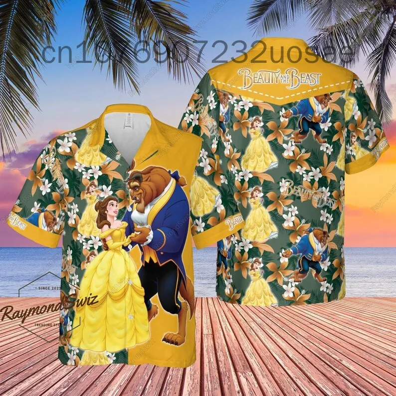 

Beauty and the Beast Hawaiian Shirts Disney Fashion Beach Shirts Casual Vintage Tops Unisex Clothes