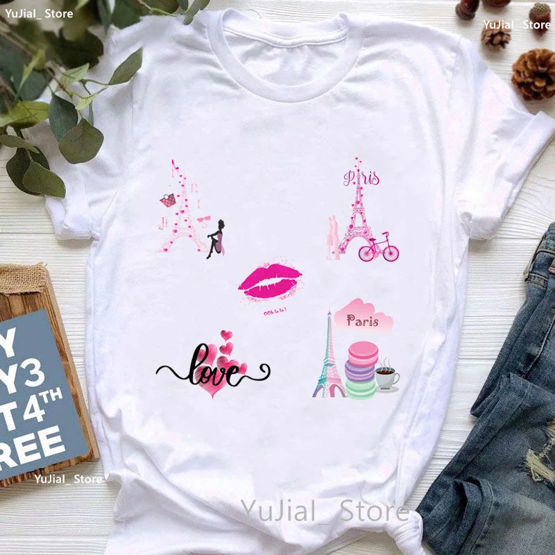 Paris Eifel Turm Mädchen Liebe Französisch Bulldog Drucken T Shirt Frauen Sommer Mode Kurzarm T-shirt Femme Nette Casual Tee hemd – Detail 6