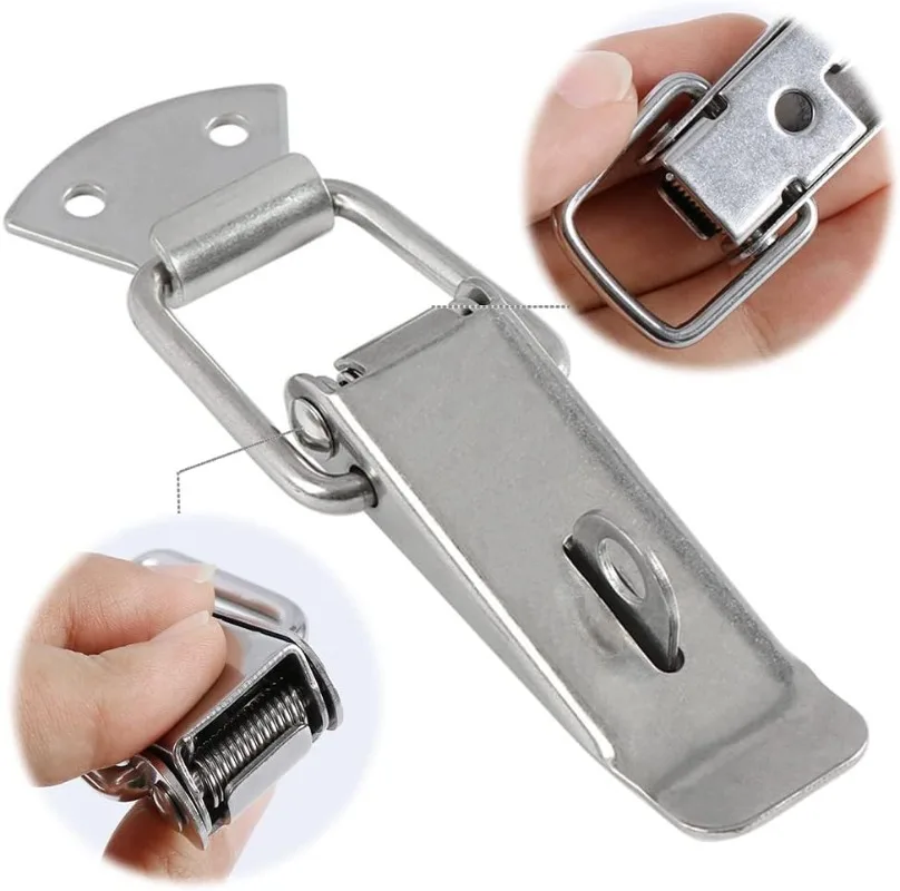 10/1PCS 90 Degree Box Closure Lock Duck-mouth Buckle Hook Spring Loaded Draw Toggle Hasps Clamp for Suitcase Cabinet Door Clasps