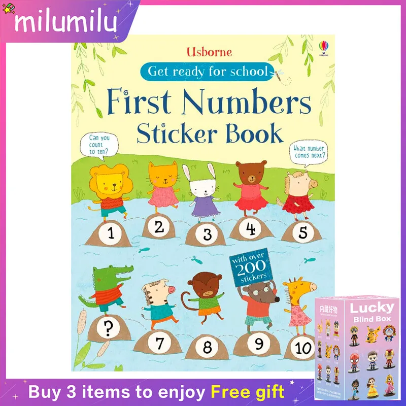

MiluMilu Original Children Popular Education Books Usborne Get Ready For School First Numbers Sticker Book Colouring English
