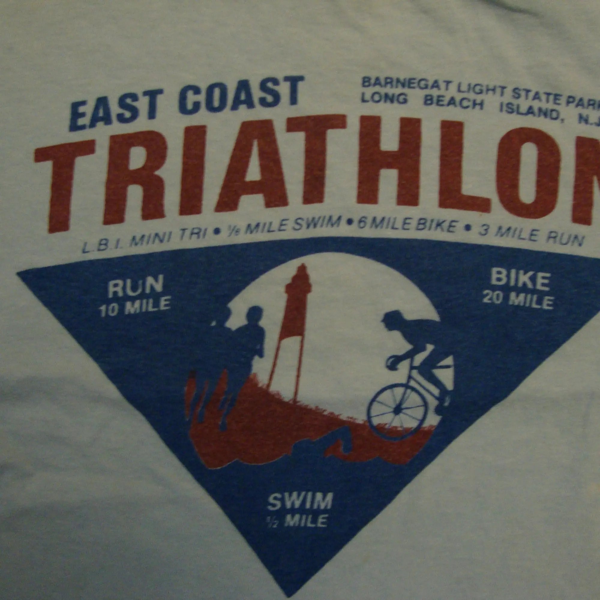 Винтажная синяя футболка для триатлона, бега, плавания, гоночного велосипеда, 80 лет, восточное побережье, размер L