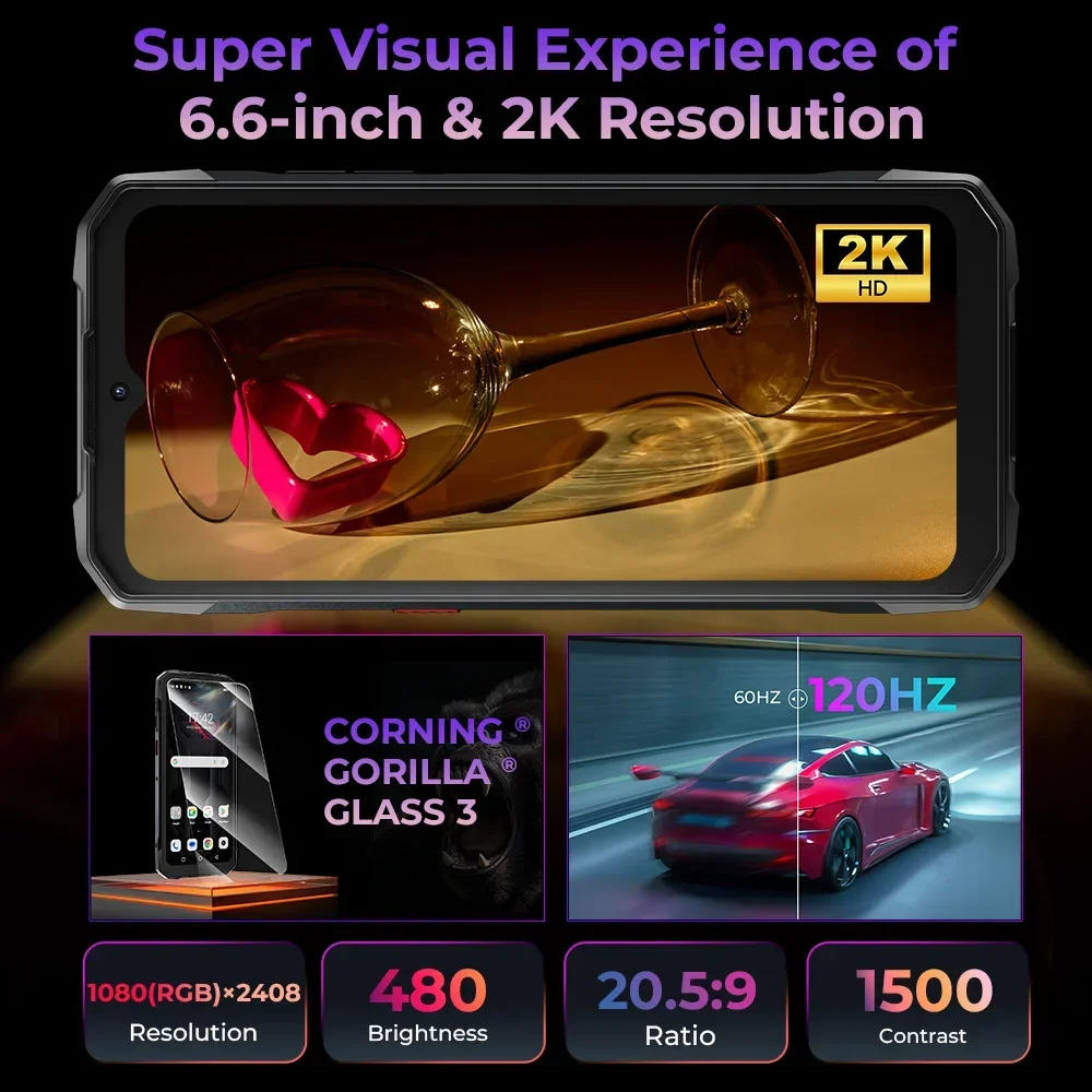 Rugged Phone 6.6 FHD+ 120Hz 200MP PixSmart G99  Smartphone 24GB 256GB Ultra-thin Mobile Phone NFC