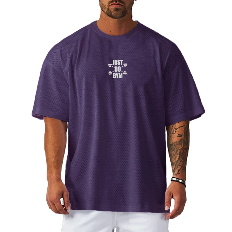 

Mens Brand Fashion Casual Quick Dry Sports Tshirt Mesh Fitness Bodybuilding Gym Oversized Clothing Short Sleeve
