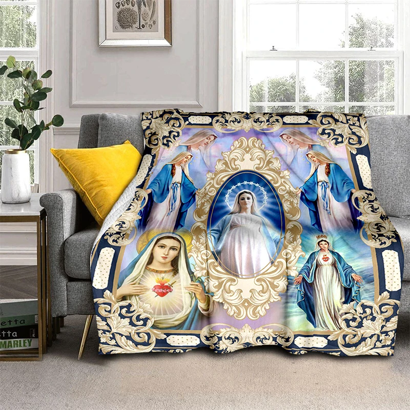 Jesus Blanket Virgin Mary Flannel Blanket Super Soft Fleece Throw