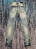 men retro leather patchwork skinny distressed jeans 2