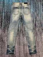 men retro leather patchwork skinny distressed jeans 2