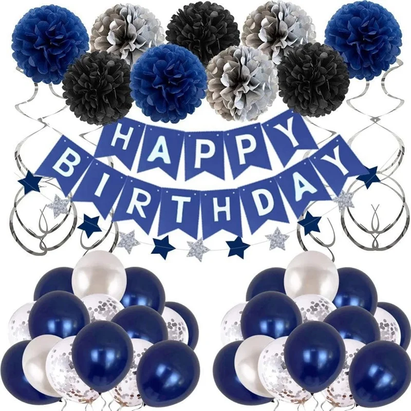 

New Birthday Party Decorations - Dark Blue Silver Party Favor For Graduation Ceremony,Wedding Celebrate