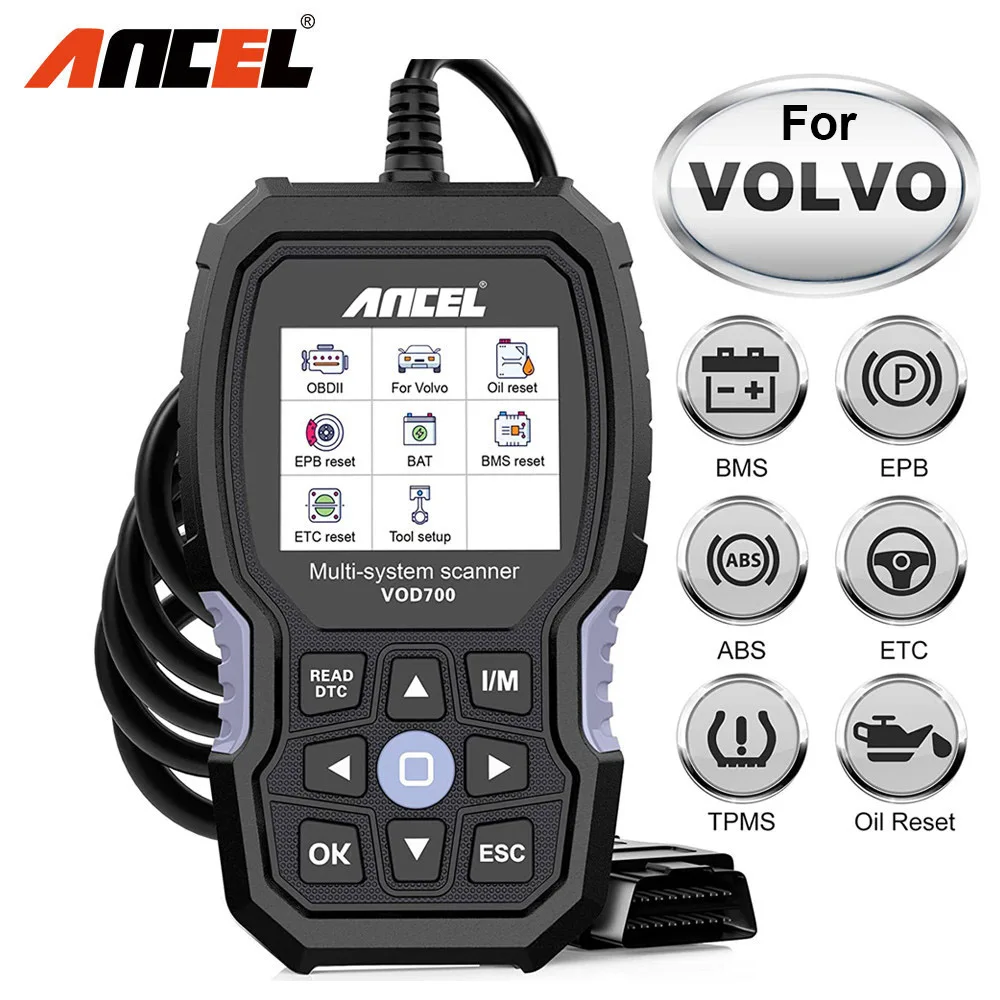 

ANCEL VOD700 OBD2 Scanner for Volvo Car Code Reader Diagnostic Scan Tool ABS Bleeding Injector Oil ETC BMS EPB TPMS DPF Reset