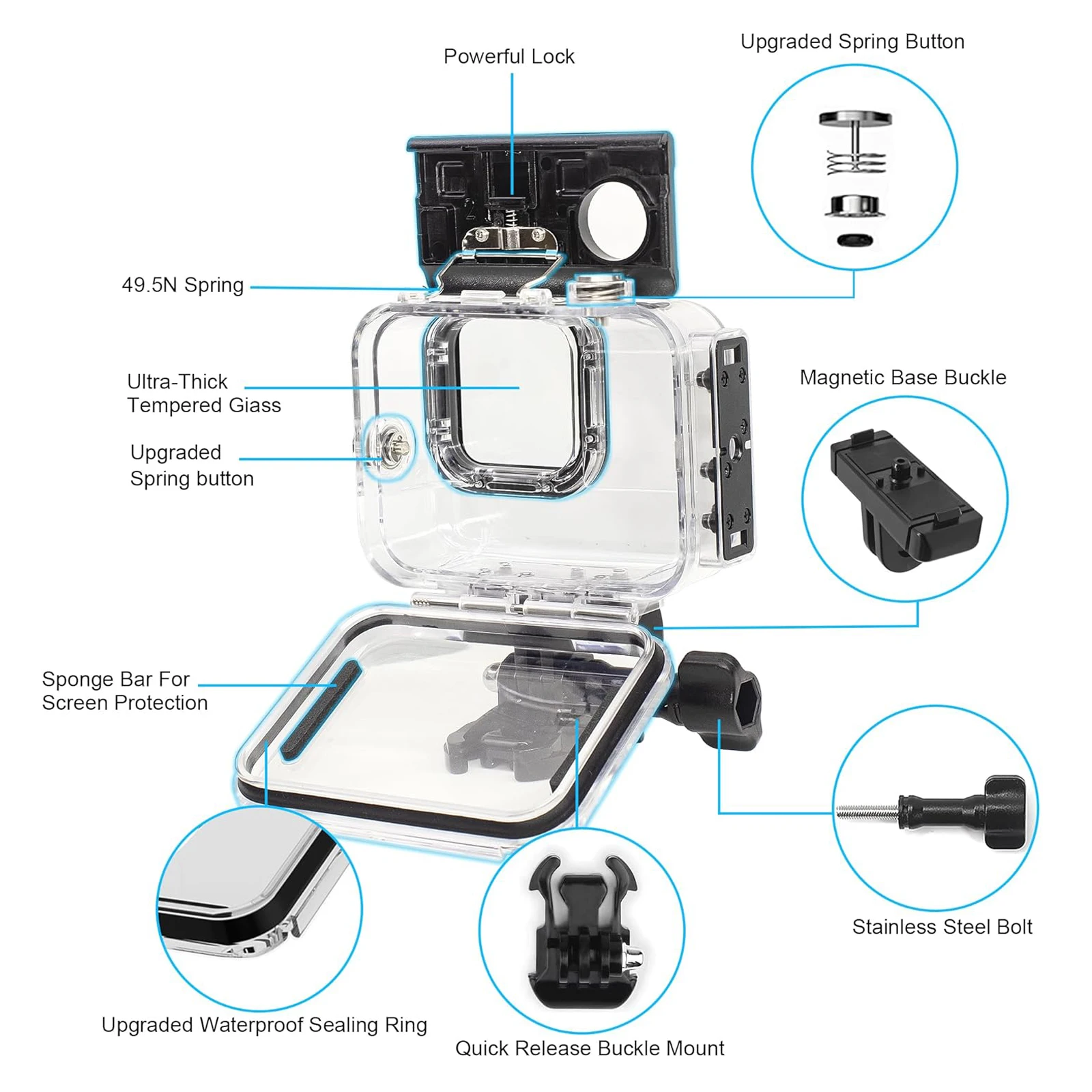 Boîtier étanche 60m pour GoPro Hero 13/12/11/10/9 - Coque de protection