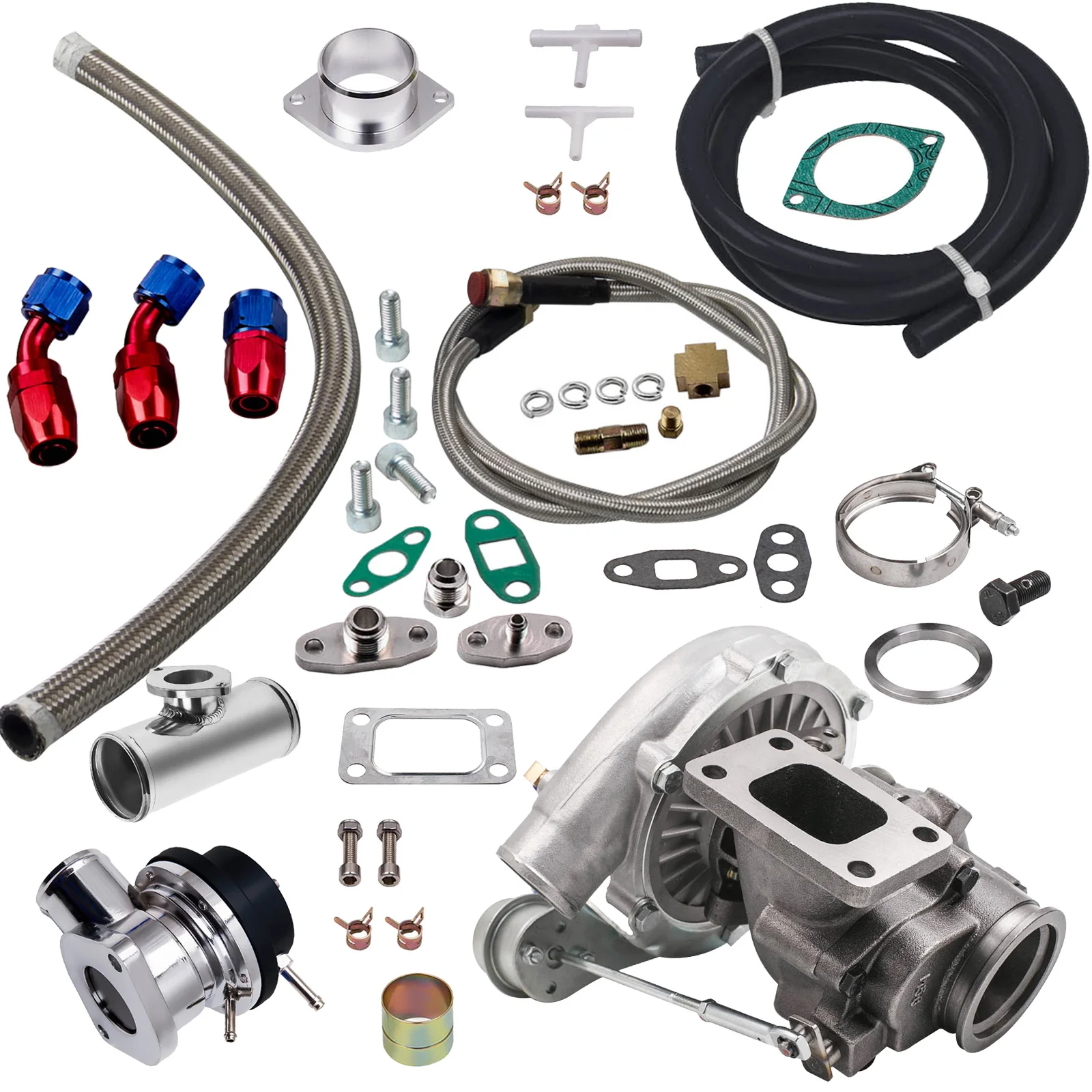 T3 Turbo A/R 0.63 Kit Con Wastegate + Type-S Bov Pipe Oil Feed Drain Line Kit