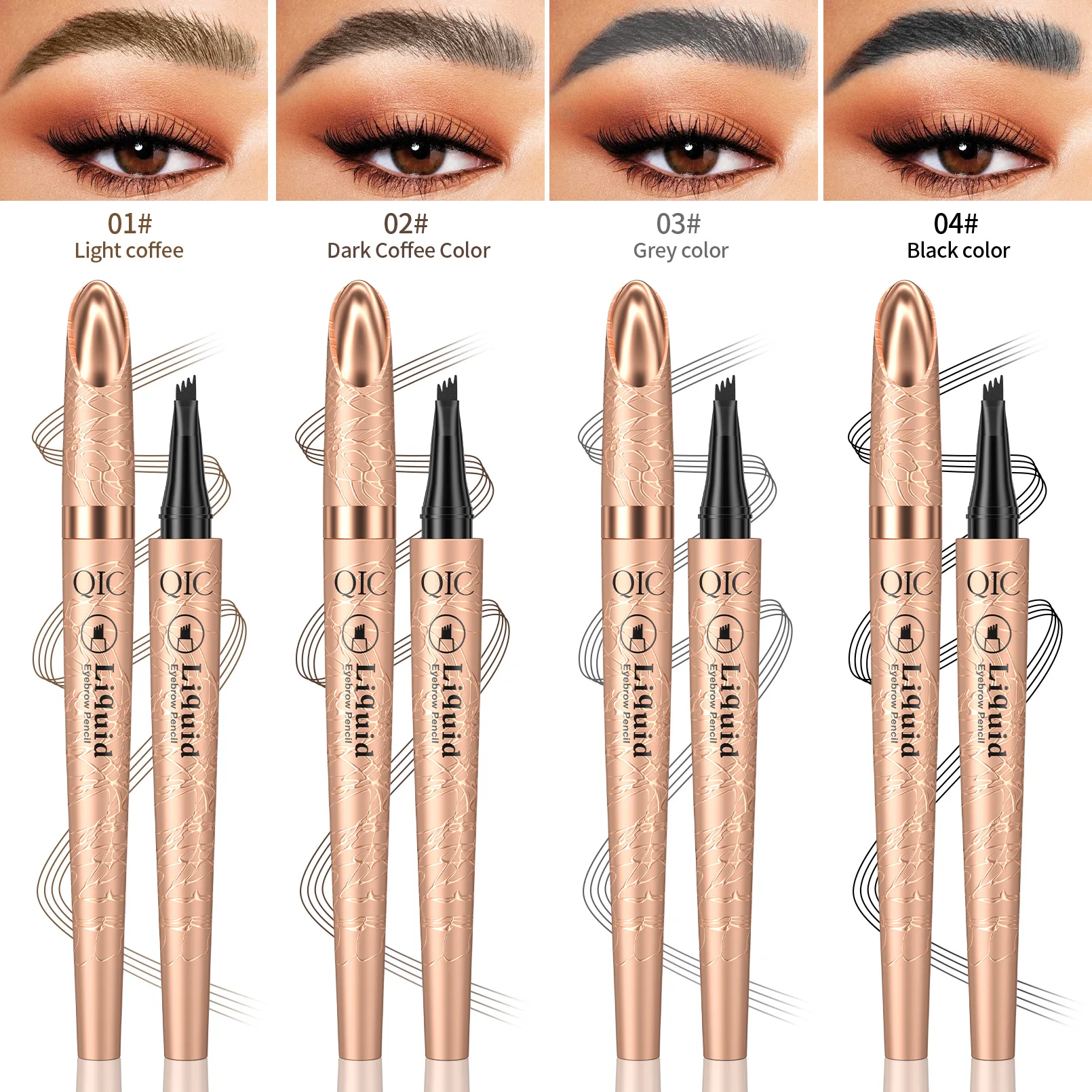 QIC Four-Jaw Ultra-Fine Liquid Eyebrow Pencil Tattoo Pencil Waterproof Sweat-Proof Dark Brown Liquid Brow Pen Makeup Cosmetics 2