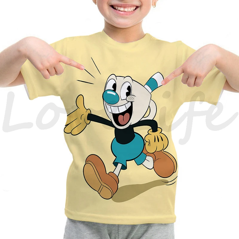 thumbnail image 1 of 2022 Camiseta para niños, camiseta de dibujos animados de Cuphead, camisetas de manga corta de anime de verano para niños y niñas, camiseta divertida de CUPHEAD, camiseta, 1 of 5