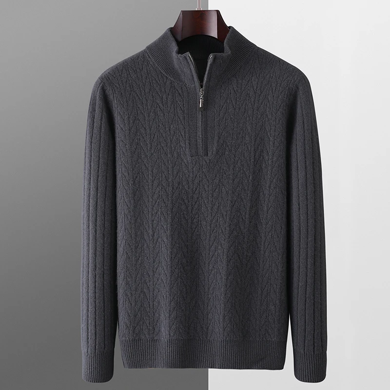 100% wool sweater men's knitted semi high neck casual warm long sleeved sweater autumn and winter new pullover sweater men tops 3