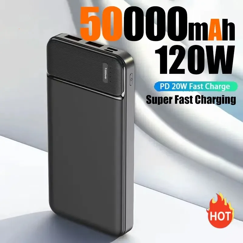 120W 50000mAh Power Bank 12W Portable Fast Charger External Battery PowerBank High Capacity PowerBank For iPhone Samsung Xiaomi 