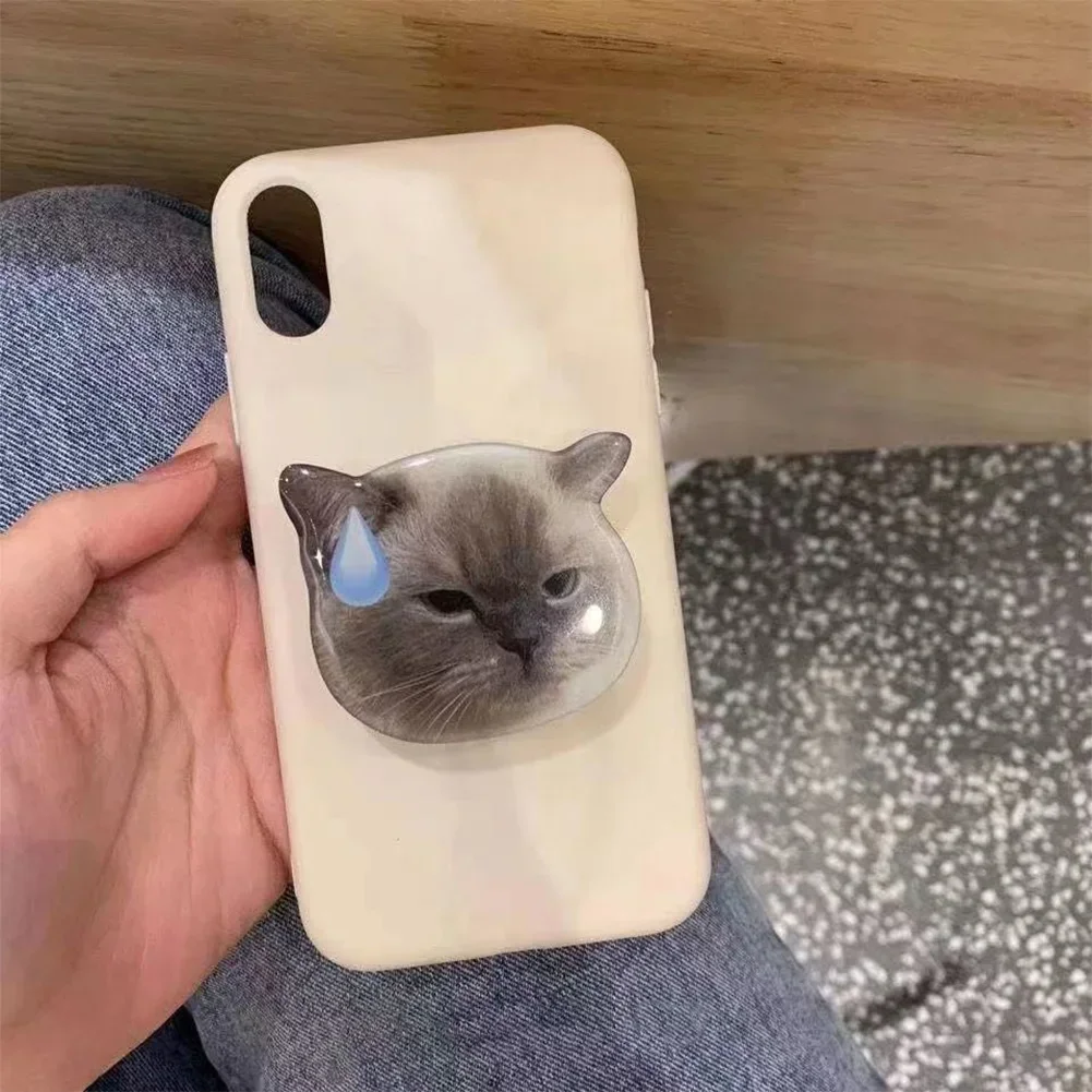 Korean Cute 3D Funny Cat Phone Stand - Folding Finger Grip & Socket Bracket