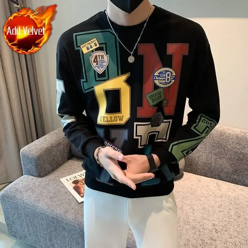 thumbnail image 1 of Camiseta estampada para hombre, sudaderas de cuello redondo, ropa ajustada Y2k, ropa social de algodón regular, camiseta emo elástica, 1 of 5