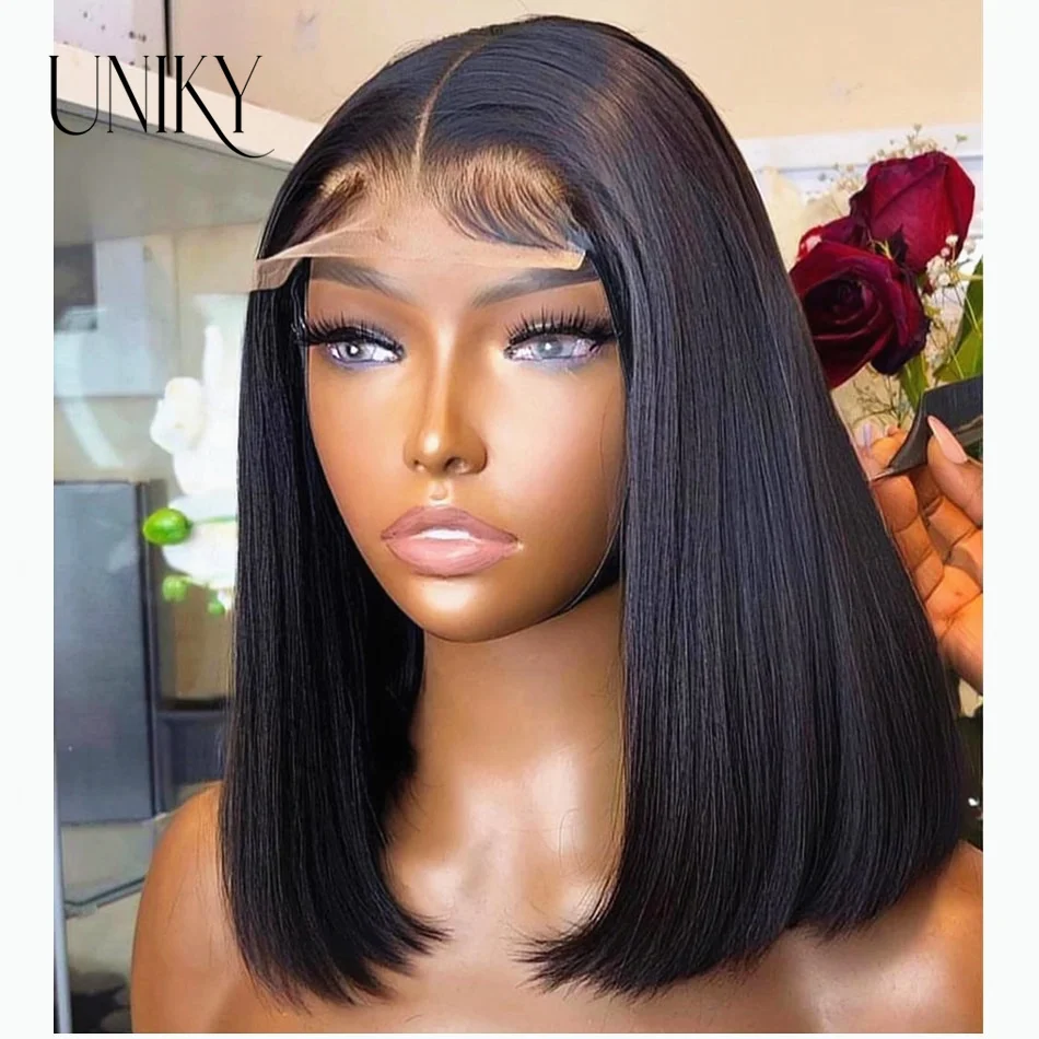 

Wear Go Glueless Wigs Bob Brazilian Straight Short 6x4 HD Lace Closure Wig Straight Glueless Preplucked Human Wigs Ready to Go