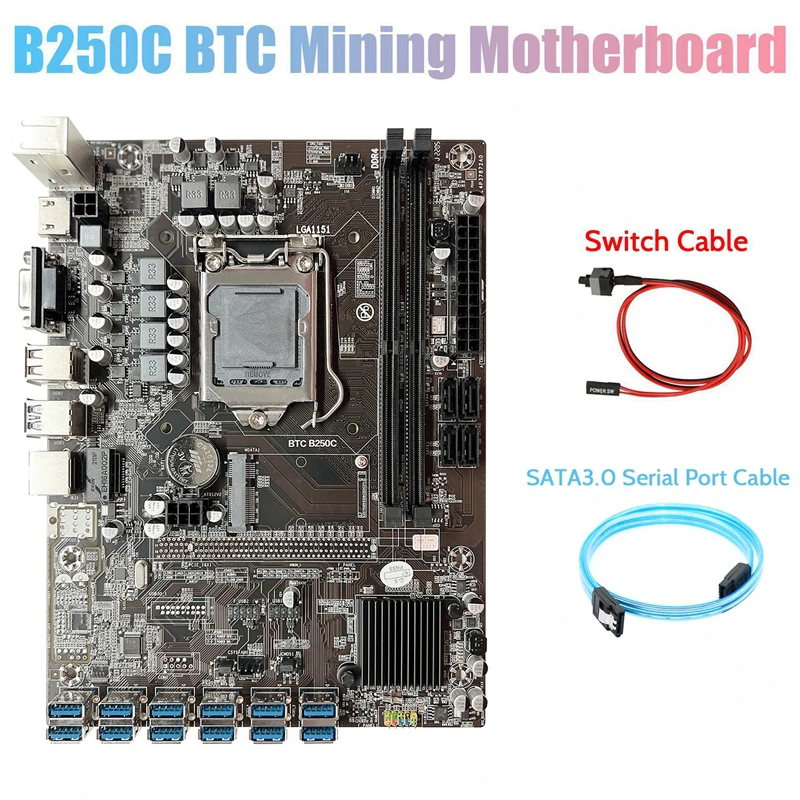 motherboards computer B250C Miner Motherboard+SATA3.0 Serial Port Cable+Switch Cable 12 PCIE to USB3.0 GPU Slot LGA1151 Pin DDR4 for Miner latest motherboard for desktop