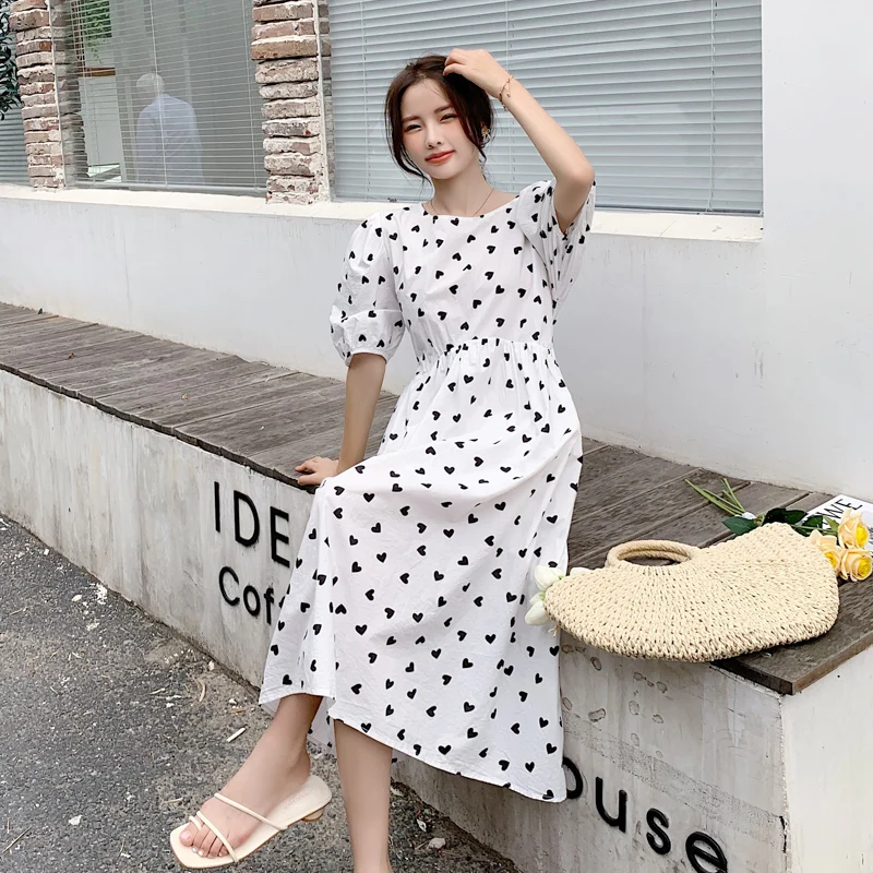 

2023 New Summer Small Fresh Love Round Neck Loose Dress Free Shipping