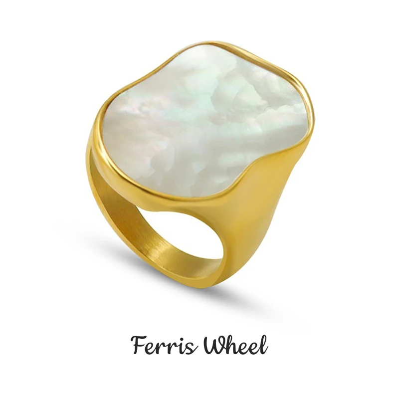 Edelstahl Natürliche Shell Ringe Für Frauen Unregelmäßige Geometrische Luxus Frau Ring Weibliche Finger Ring Jahrestag Schmuck Geschenke