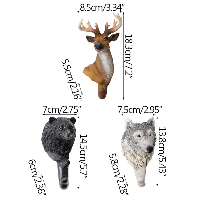 American Deer Head Decoration Hook Resin Animal Wall Hooks Retro