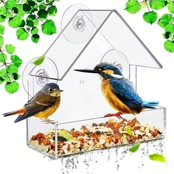 Triangular Acrylic Window Bird Feeder with Ultra - Strong Suction and Weather - Resistant Design (Transparent-)
