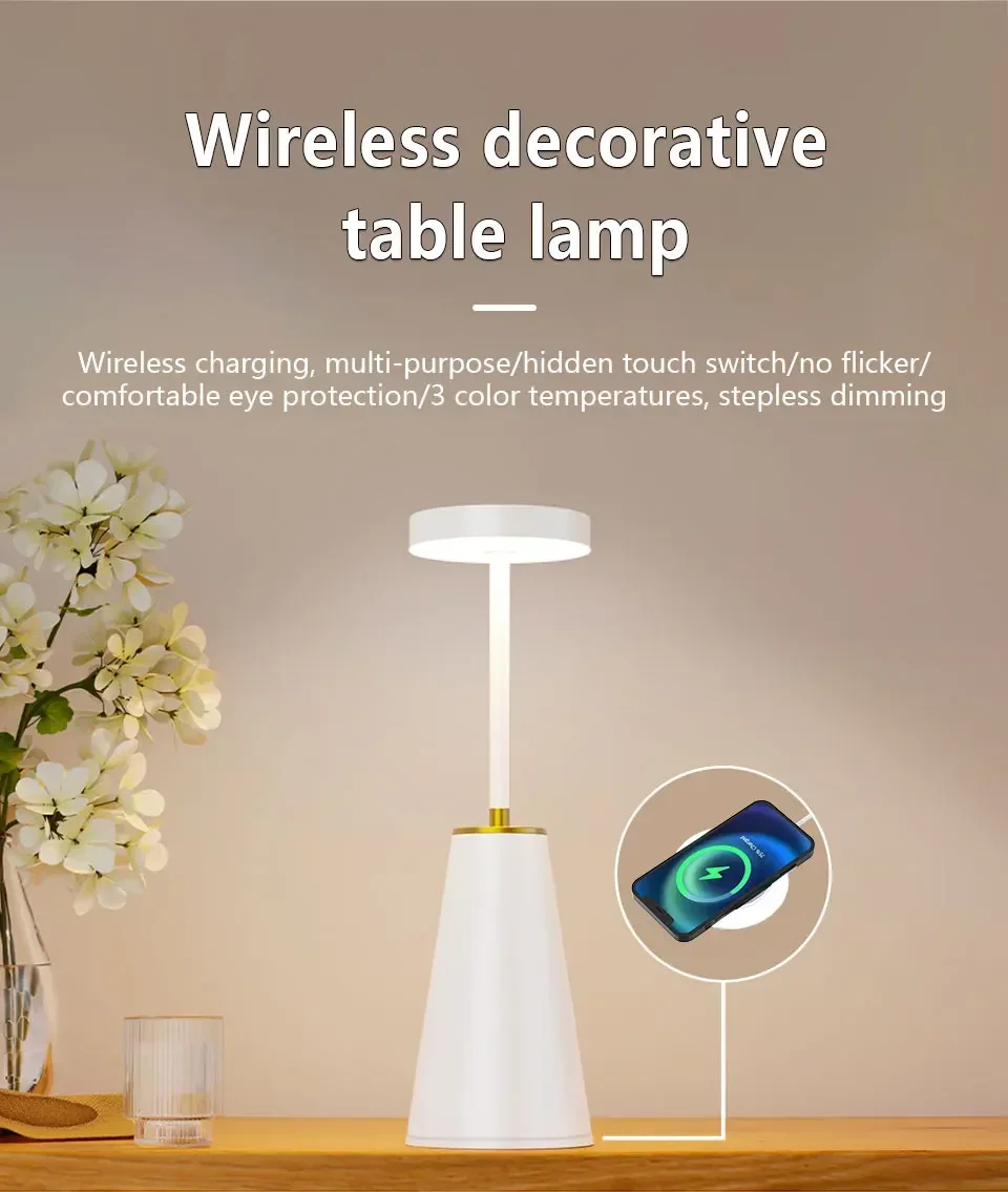 Description Picture 2 of itemRechargeable Metal LED Table Lamp Wireless Charging Desk Lamp Touch Sensor Bar Office Bedside Ambient Light 3 Colors Dimmable