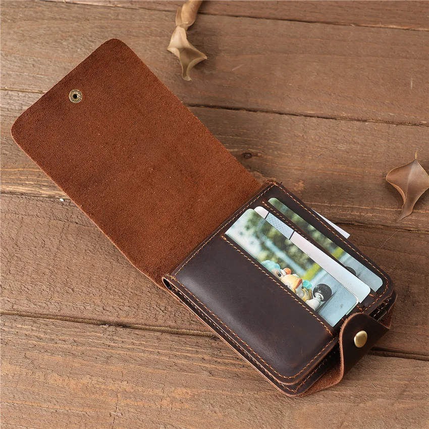 Genuine Leather Wallet for Men Large Capacity ID Window Card Case Wallet with Snap Closed Bifold Male Crazy Horse Leather Wallet